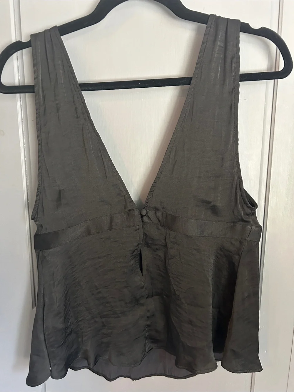 Free People Women's Deep V Satin/Silk Tank Top in Black Small